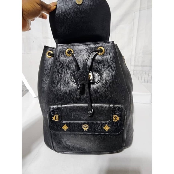 Authentic MCM Vintage Leather Drawstring Backpack Black - Picture 8 of 13